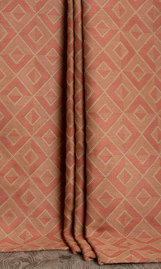 Woven Diamond Patterned Home Décor Fabric By the Metre (Cherry Red/ Brown)