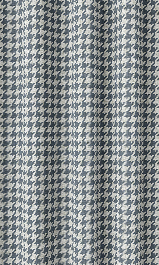 Houndstooth Print Custom Home Décor Fabric By the Metre (Petrol Blue/ White)