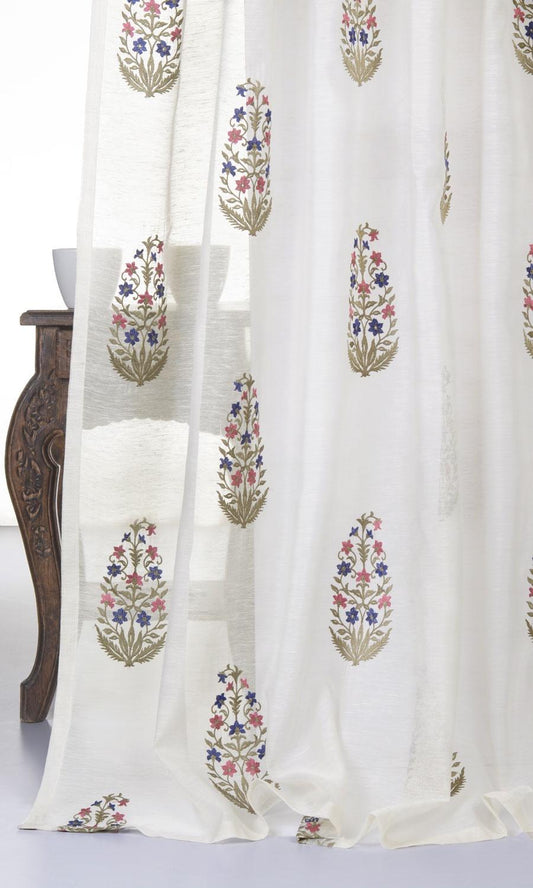 Sheer Floral Paisley Roman Shades (Cream/ Pink/ Blue)