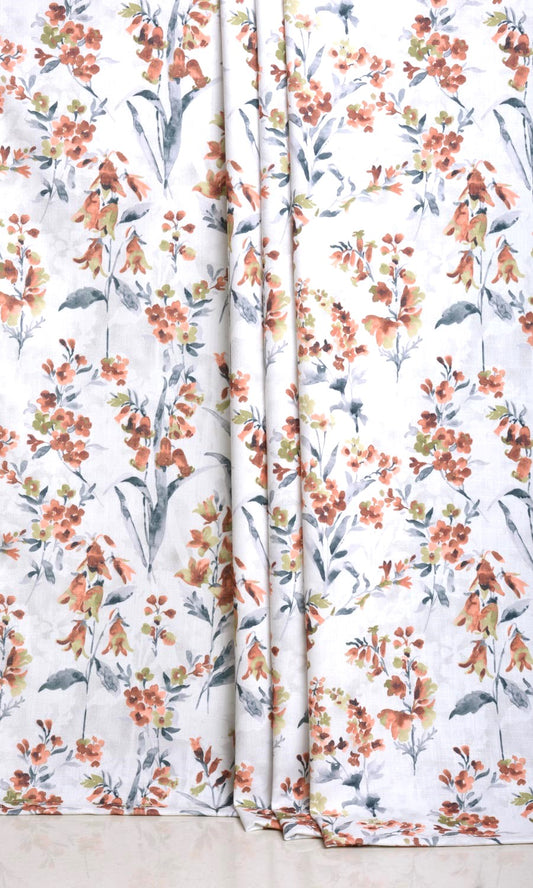 Floral Print Home Décor Fabric By the Metre (Orange/ Grey)