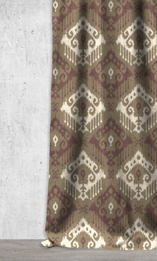 Ikat Print Window Blinds (Maroon Red/ Olive Green)