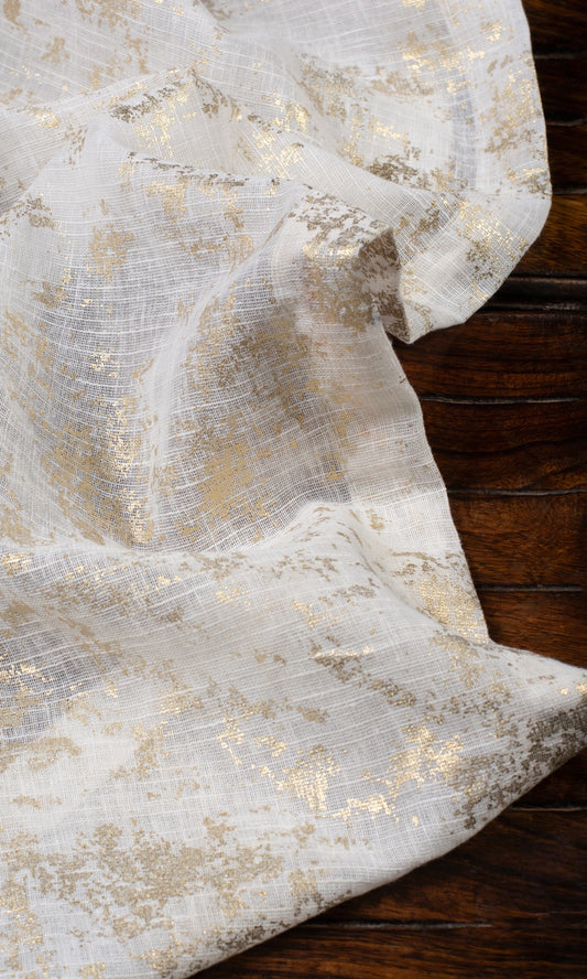 Textured Semi-Sheer Home Décor Fabric By the Metre (Cream/ Golden)