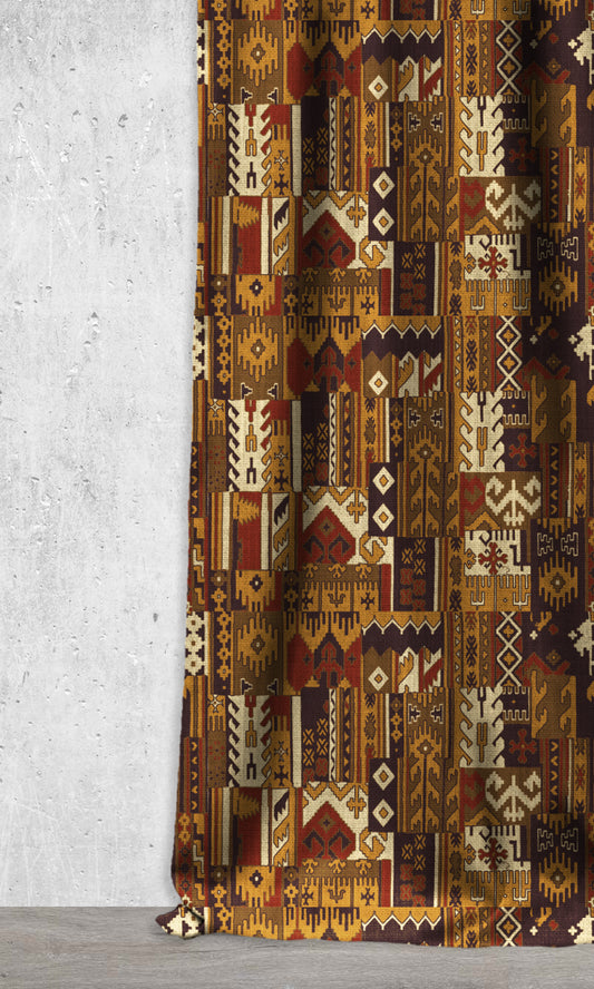 Kilim-Style Home Décor Fabric By the Metre (Red/ Yellow/ Brown)