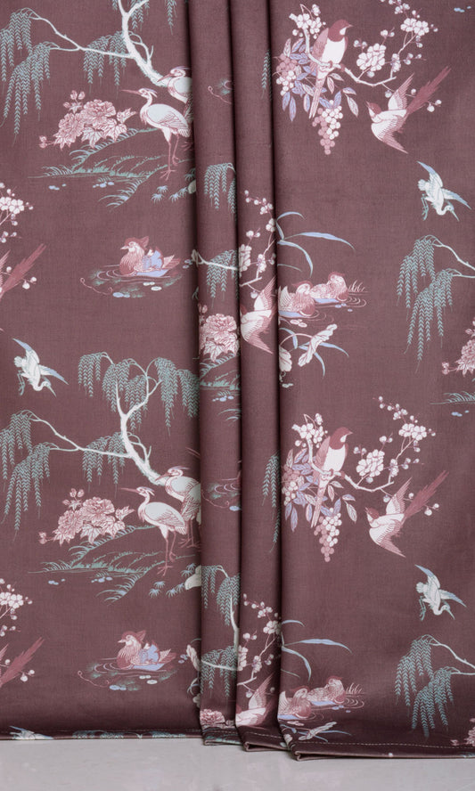 Chinoiserie Toile Velvet Print Home Décor Fabric By the Metre (Burgundy Red)