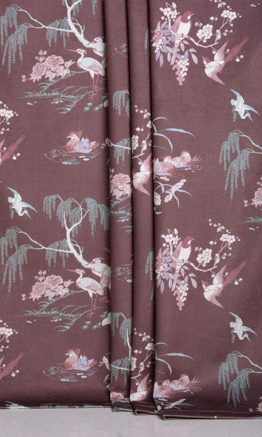 Chinoiserie Toile Velvet Blinds (Burgundy Red)