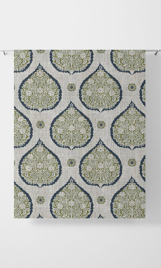 Paisley Home Décor Fabric By the Metre (Navy Blue/ Green)