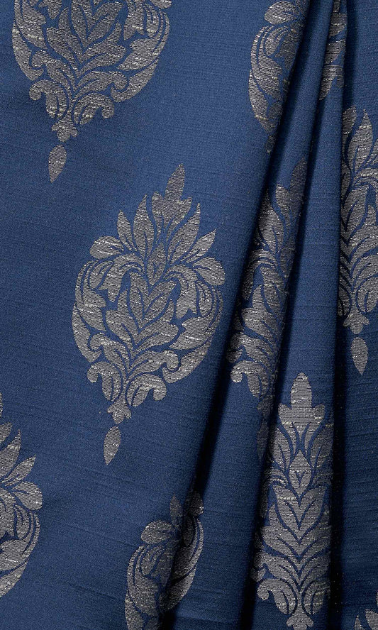 Self-Patterned Damask Home Décor Fabric By the Metre (Navy Blue)