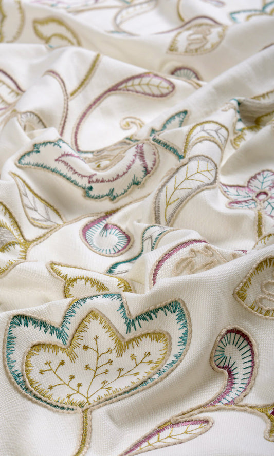 Vine Embroidered Home Décor Fabric By the Metre (White/ Green/ Pink/ Beige)
