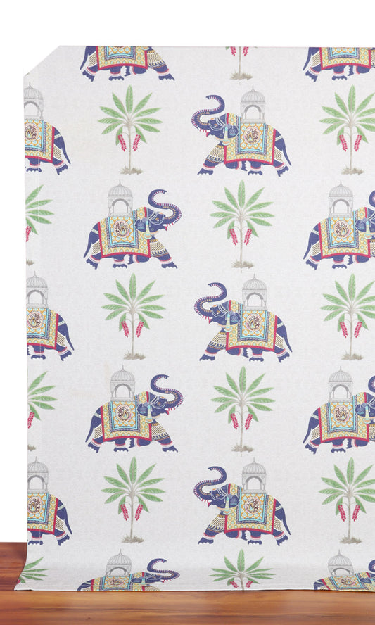 Cotton Printed Home Décor Fabric By the Metre (White/ Grey/ Purple)
