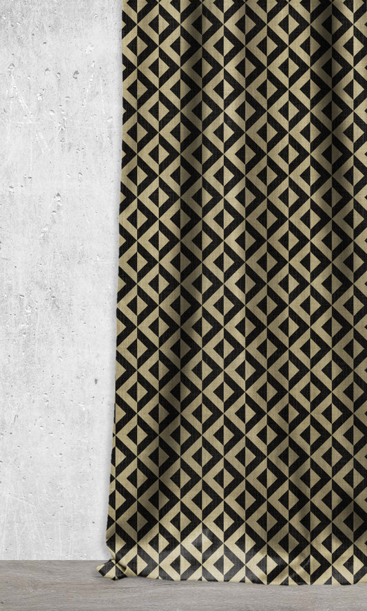 Geo Print Window Roman Shades (Black/ Khaki Brown)