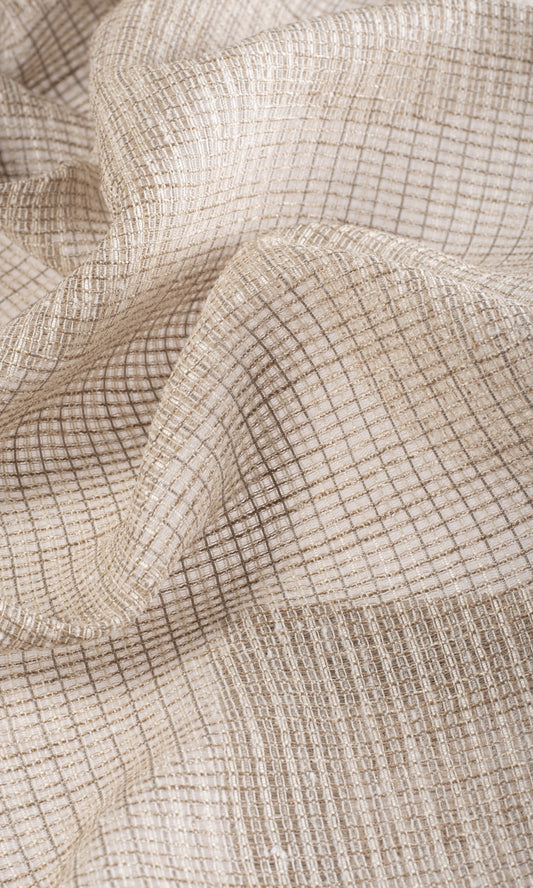 Checkered Sheer Home Décor Fabric By the Metre (Beige/ Brown)