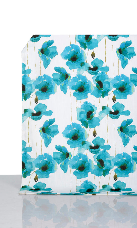 Water Lilies Floral Home Décor Fabric By the Metre (Blue)