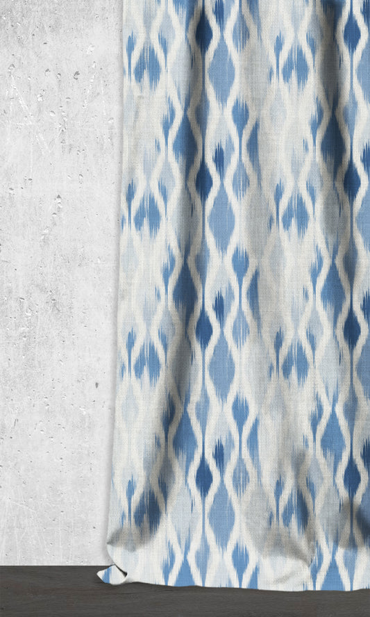 Ikat-Style Home Décor Fabric Sample (Eggshell White/ Blue)