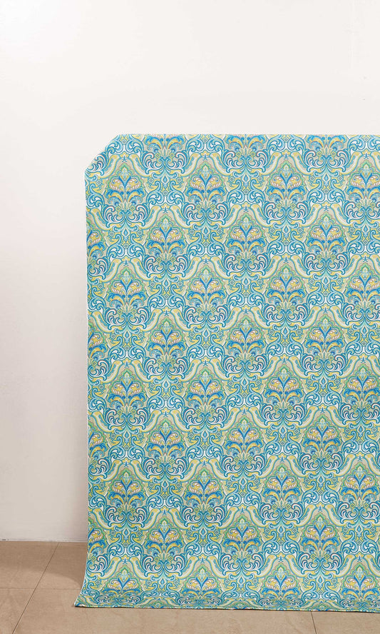 Fleur De Lis Print Home Décor Fabric Sample (Green/ Blue)