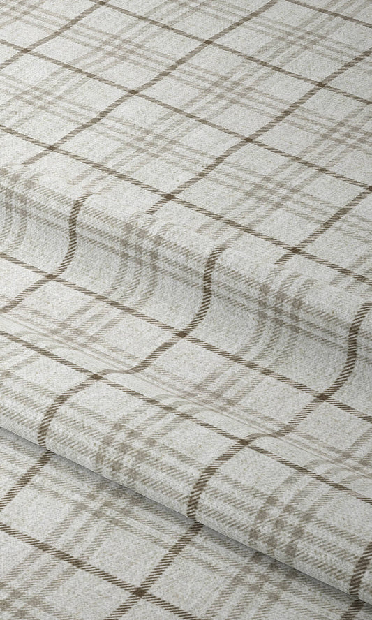 Checkered Home Décor Fabric By the Metre (Linen White/ Pale Brown)