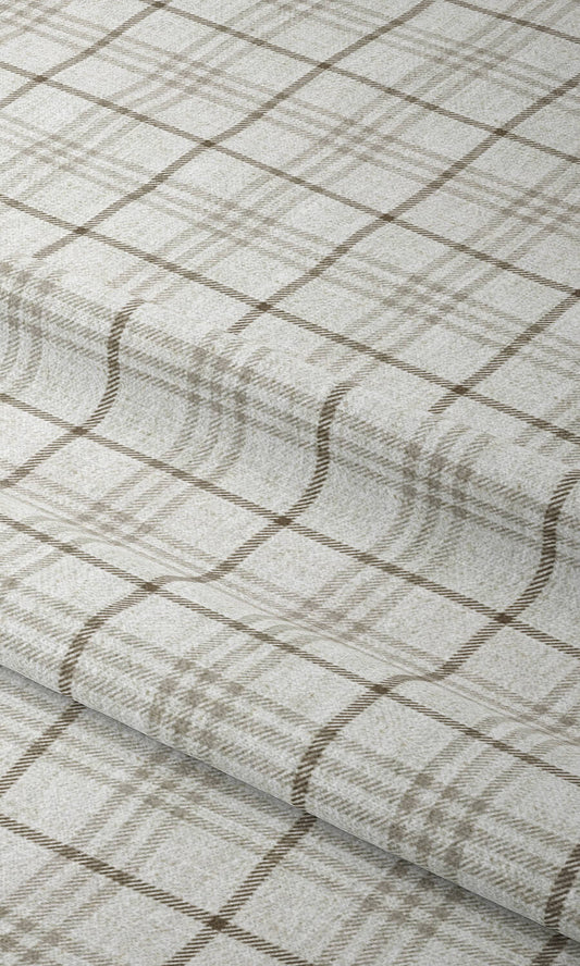 Checkered Roman Blinds (Linen White/ Pale Brown)