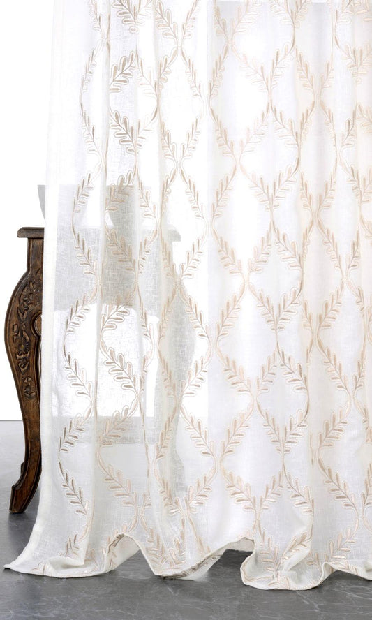 Sheer Floral Embroidered Window Shades (White/ Beige)