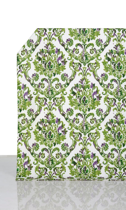 Damask Patterned Window Blinds (Green/ Purple)