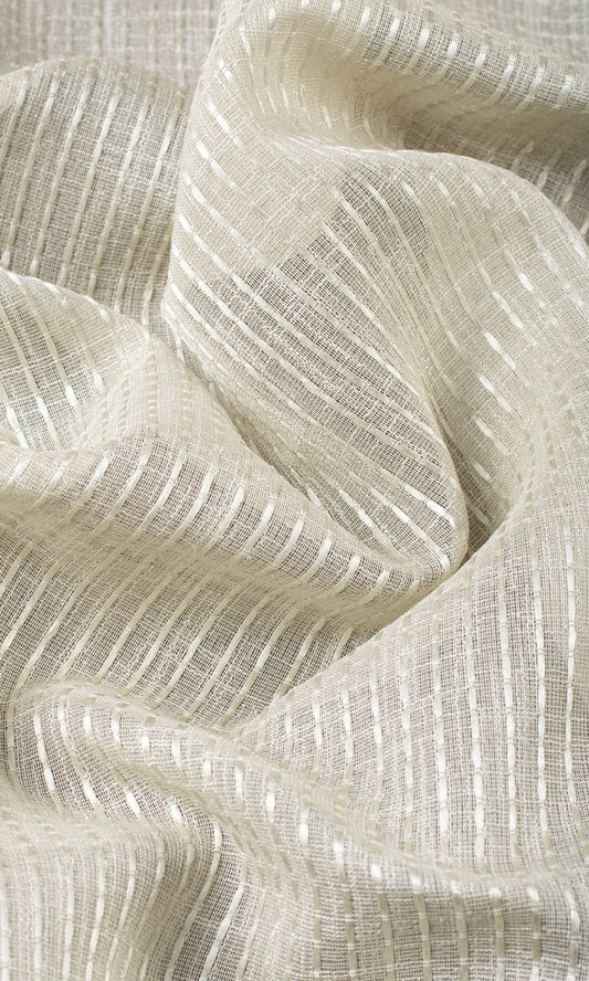 Striped Embroidery Sheer Home Décor Fabric Sample (Pale Beige)