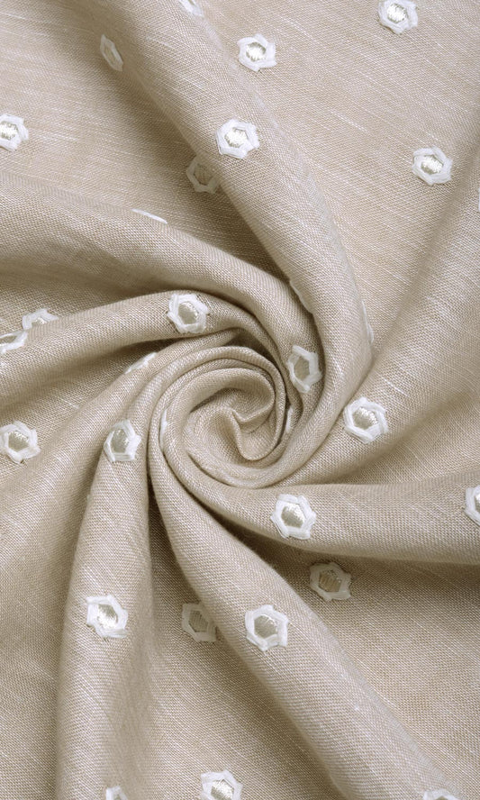 Sheer Embroidered Linen Home Décor Fabric By the Metre (Beige)