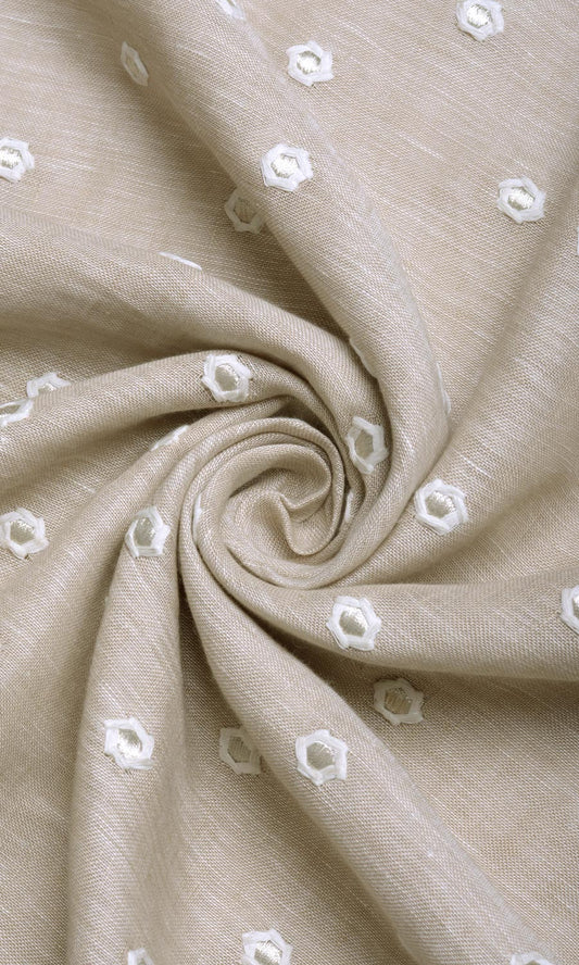 Sheer Embroidered Linen Home Décor Fabric Sample (Beige)