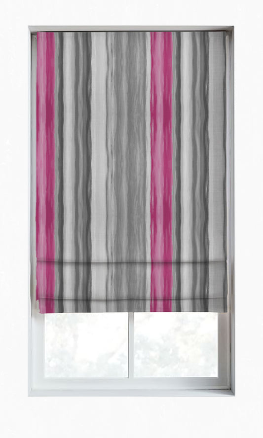Dimout Striped Home Décor Fabric By the Metre (Grey/ Carnation Pink)