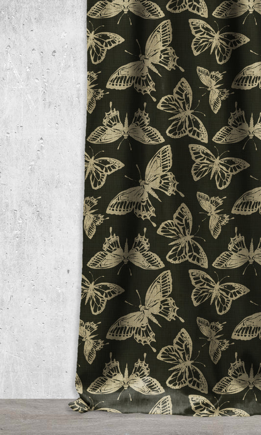 Botanical Printed Home Décor Fabric By the Metre (Black/ Khaki Brown)