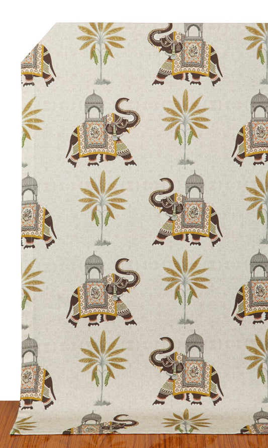 Printed Cotton Home Décor Fabric Sample (Beige/ Brown)