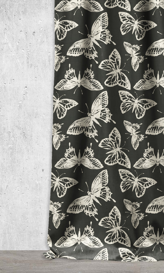 Botanical Printed Home Décor Fabric By the Metre (Black/ Milky White)