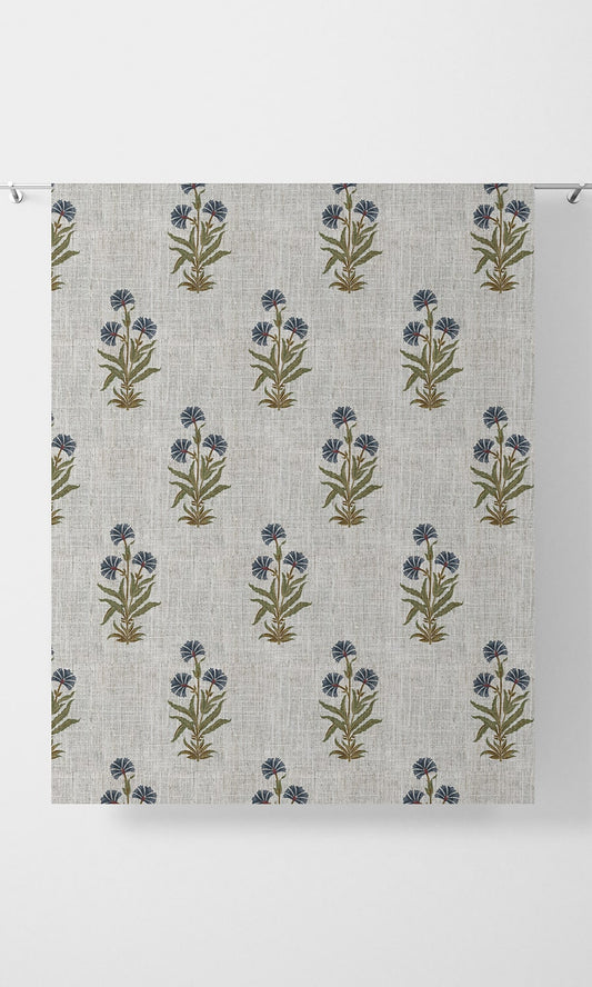 Floral  Home Décor Fabric By the Metre (White/ Navy Blue/ Green)