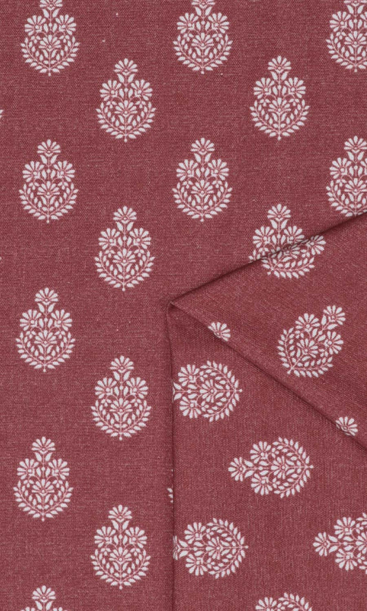 Floral Cotton Home Décor Fabric By the Metre (Maroon Red)
