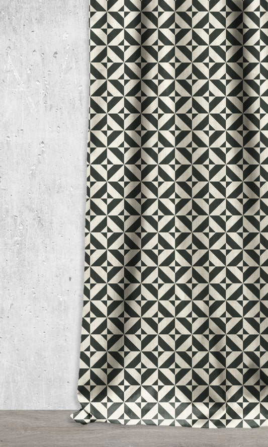 Geometrical Print Roman Shades/ Blinds (Black/ Ivory)