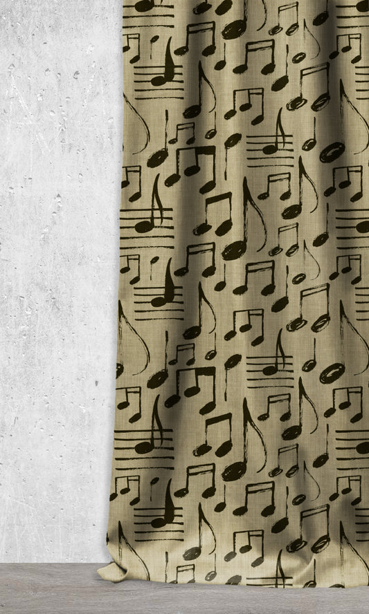 Music Theme Print Home Décor Fabric By the Metre (Black/ Khaki Brown)