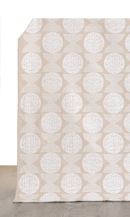 Geometric Patterned Home Décor Fabric By the Metre (Oatmeal Beige/ White)