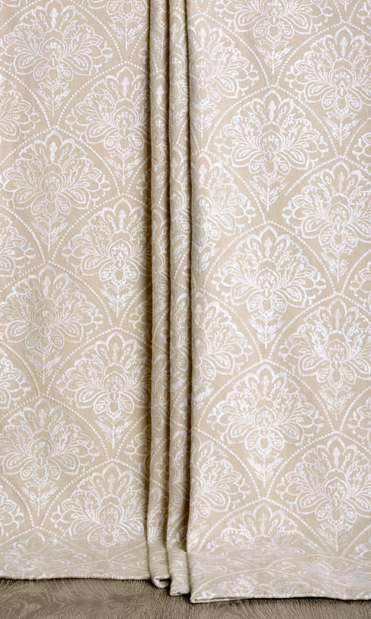 Embroidered Home Décor Fabric By the Metre (Oatmeal Beige/ White)