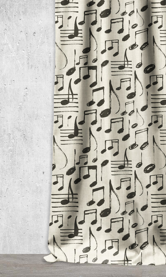 Music Themed Print Home Décor Fabric Sample (Black/ Milky White)