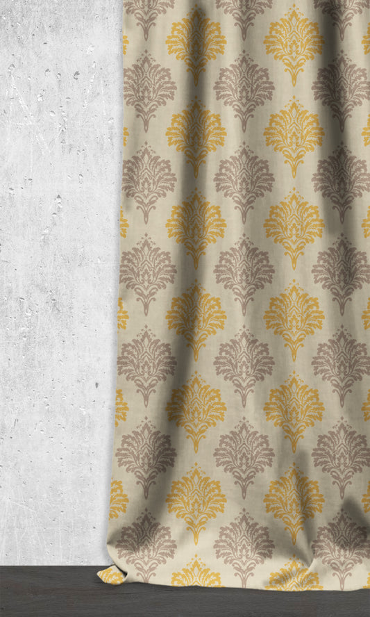 Damask Patterned Dimout Shades (Yellow/ Grey)