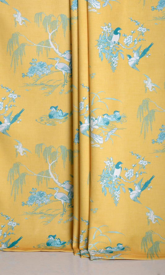 Chinoiserie Toile Velvet Print Home Décor Fabric By the Metre (Yellow)