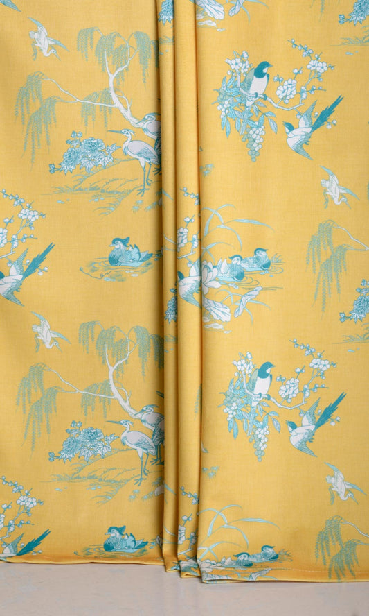 Chinoiserie Toile Velvet Roman Shades (Yellow)