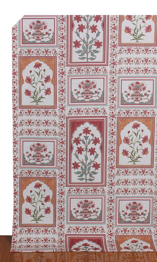 Floral Cotton Home Décor Fabric Sample (Red/ Orange)
