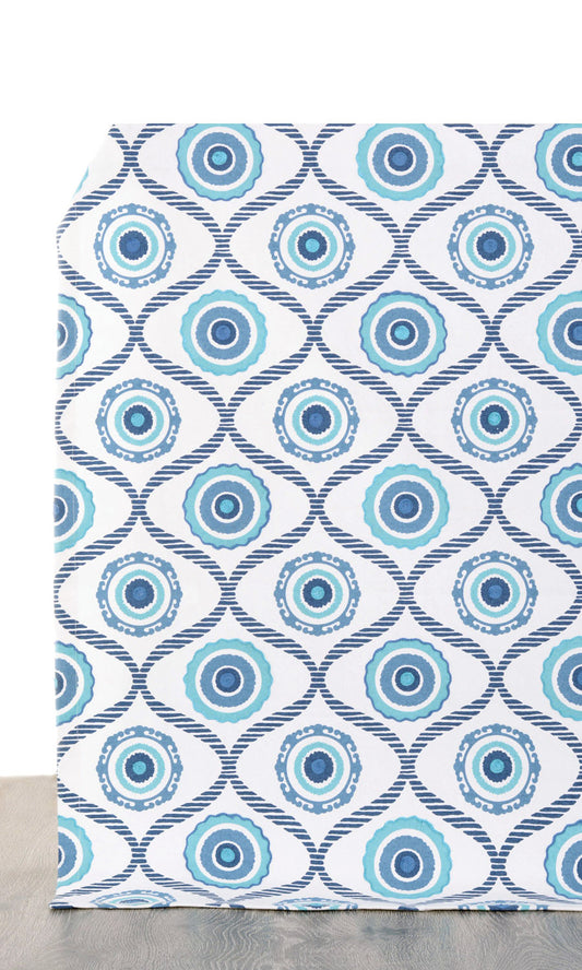 Printed Rod Pocket Home Décor Fabric By the Metre (Blue/ White)