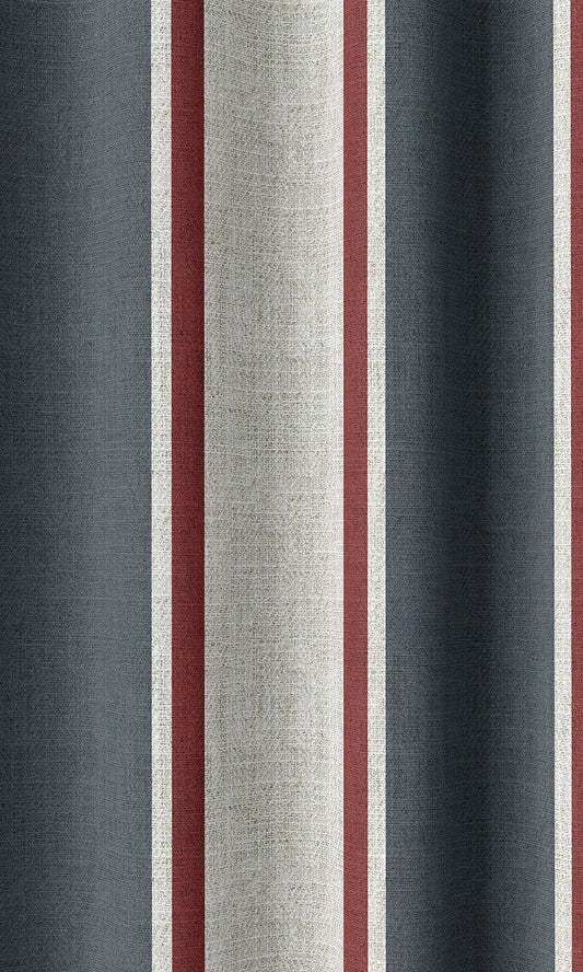 Custom Striped Window Shades (Slate Grey/ Red)