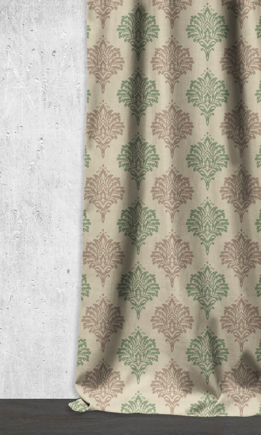 Damask Patterned Dimout Home Décor Fabric Sample (Green/ Grey)