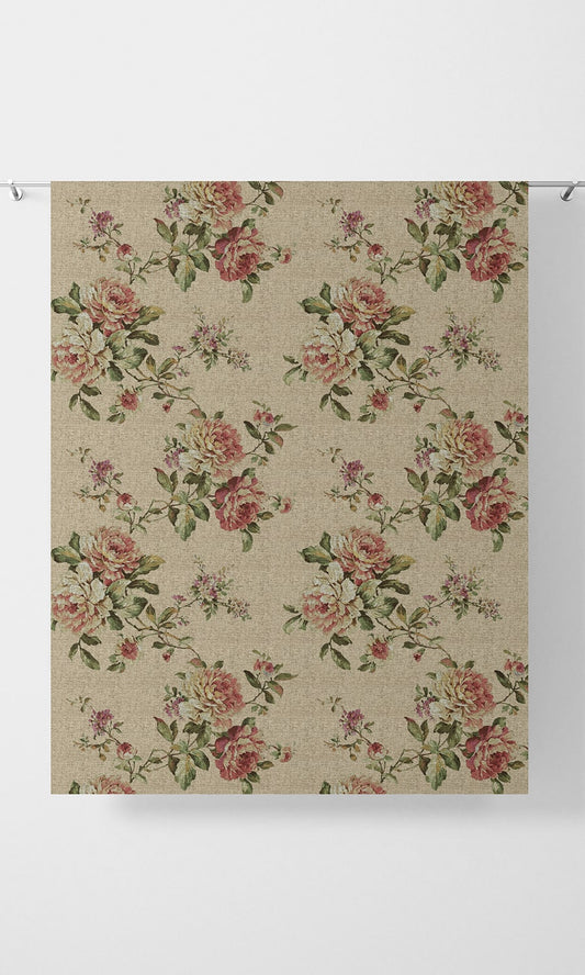 Floral Home Décor Fabric Sample (Ochre/ Green/ Red)