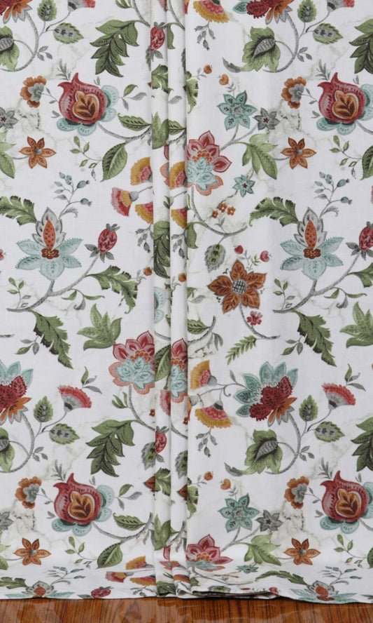 Floral Cotton Window Treatments Fabric By the Metre (White/ Green/ Red)