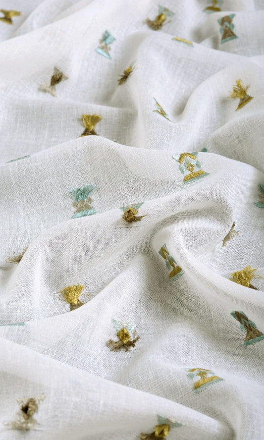 Semi Sheer Home Décor Fabric By the Metre (Pale Green/ Sky Blue/ White)