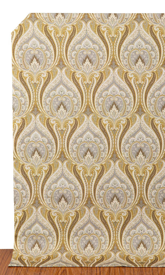 Floral Damask Home Décor Fabric Sample (Grey/ Yellow)