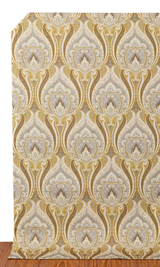 Floral Damask Home Décor Fabric By the Metre (Grey/ Yellow)