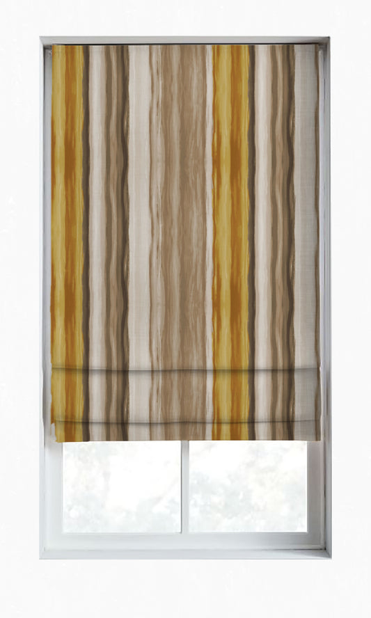 Room Darkening Striped Bespoke Home Décor Fabric By the Metre (Yellow/ Brown)