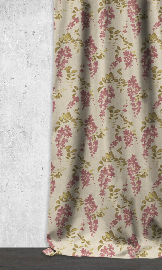 Dimout Floral Home Décor Fabric By the Metre (Pink/ Ivory)